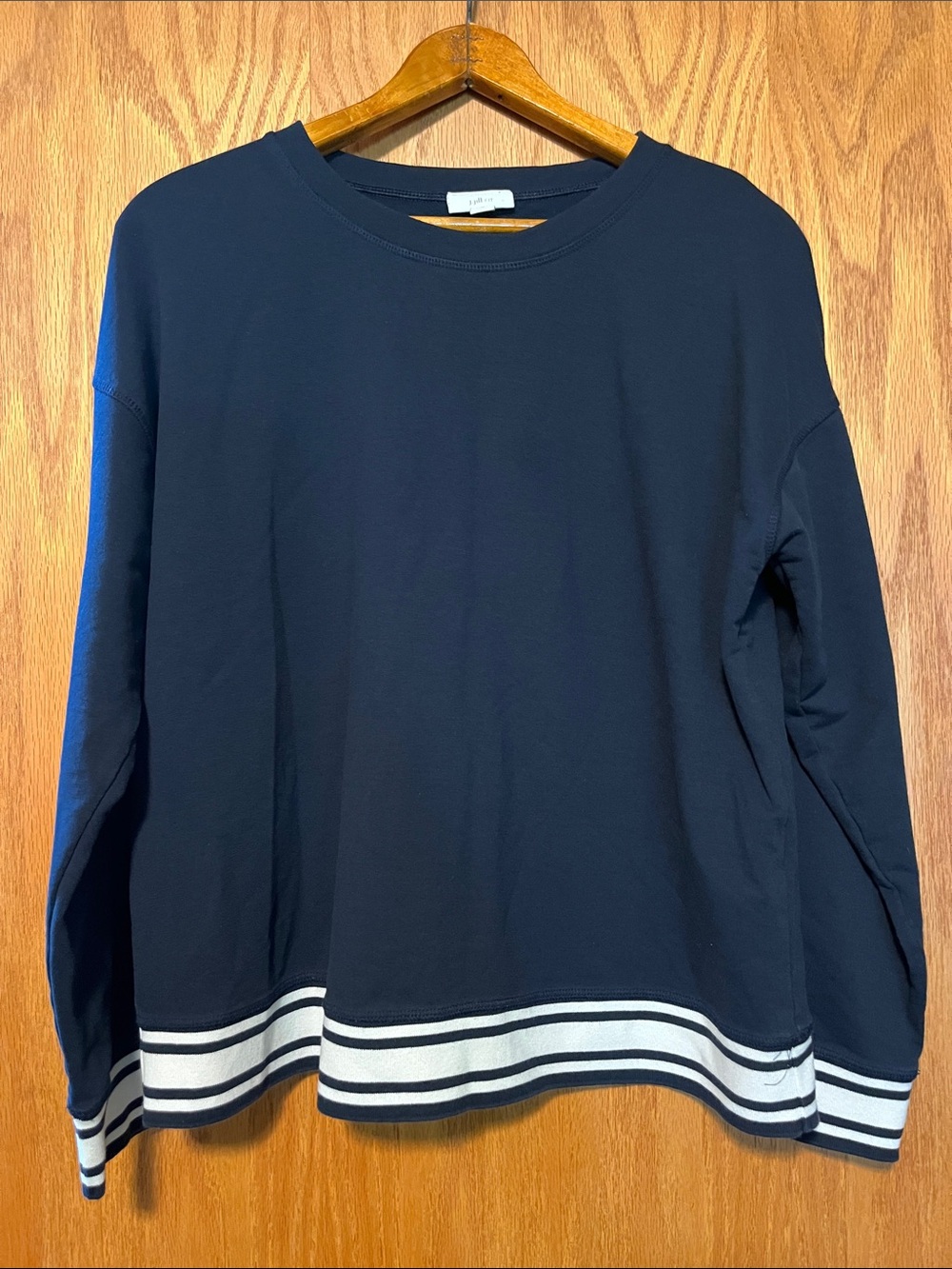 J. Jill Navy Sweatshirt with White Striped Hem